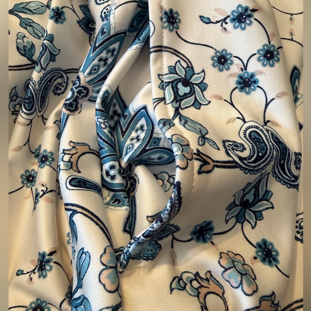 Cato Cream & Teal Paisley Wide-Leg Pants - Picture 4 of 9
